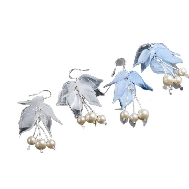 耳環少女的裙擺手作夏季淡藍色花朵流蘇耳環法式溫柔度假風耳夾女耳環耳釘耳飾女生耳環法式耳環流行百搭耳釘生日禮物貼耳耳環