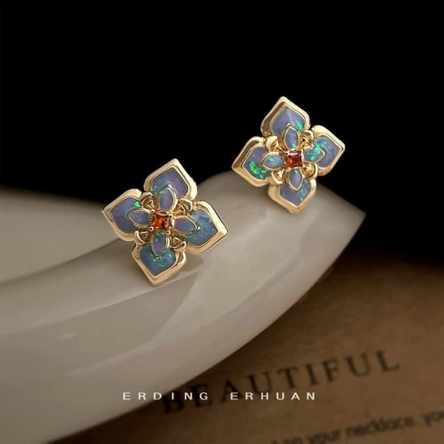 耳環女生時尚高級感琺瑯滴釉彩繪銀針通勤耳飾女士輕奢風耳釘飾品方形耳環耳釘耳飾女生耳環法式耳環流行百搭耳釘生日禮物貼耳耳環