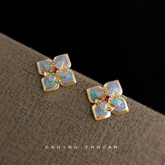 耳環女生時尚高級感琺瑯滴釉彩繪銀針通勤耳飾女士輕奢風耳釘飾品方形耳環耳釘耳飾女生耳環法式耳環流行百搭耳釘生日禮物貼耳耳環