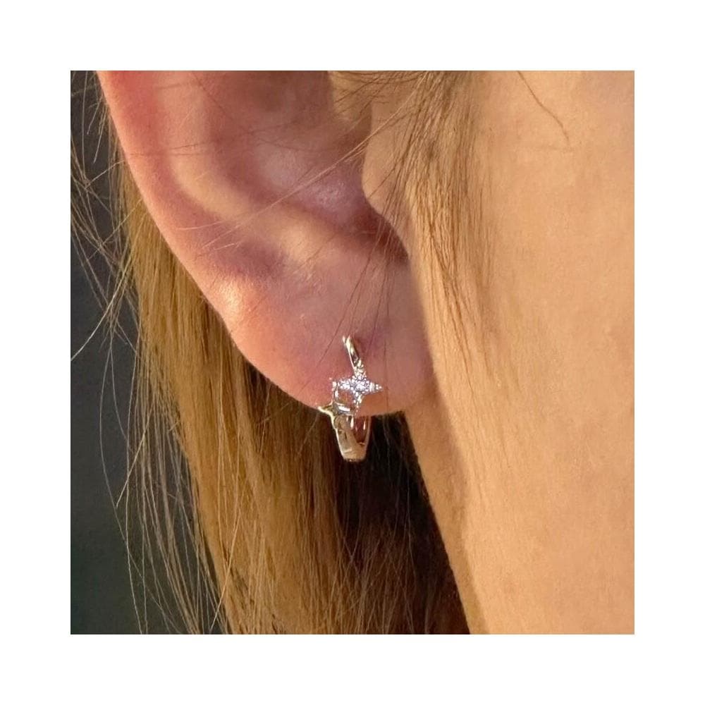 耳環四芒星星鑲鉆耳圈s銀針新款小眾設計感耳飾疊戴耳扣耳環女耳環耳釘耳飾女生耳環法式耳環流行百搭耳釘生日禮物貼耳耳環