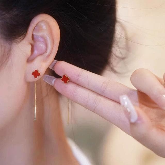 耳環四葉草耳線女輕奢時尚經典高級感長款耳釘精致百搭小眾耳飾潮飾品耳環耳釘耳飾女生耳環法式耳環流行百搭耳釘生日禮物貼耳耳環