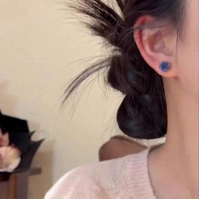 耳環立體霧紫色玫瑰花耳釘s女小眾設計感耳環高級輕奢氣質簡約耳飾 耳環耳釘耳飾女生耳環法式耳環流行百搭耳釘生日禮物貼耳耳環