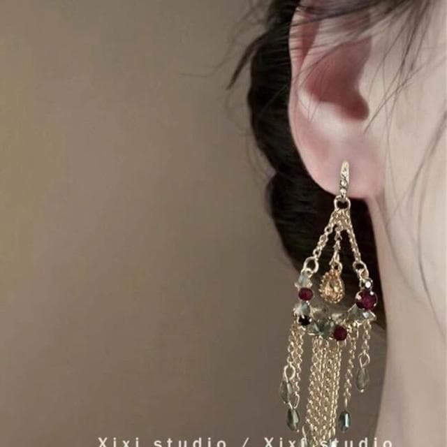 耳環女民族風耳釘流蘇水滴镂空花朵耳環輕奢高級感彩色長款耳飾女生耳環耳釘耳飾女生耳環法式耳環流行百搭耳釘生日禮物貼耳耳環