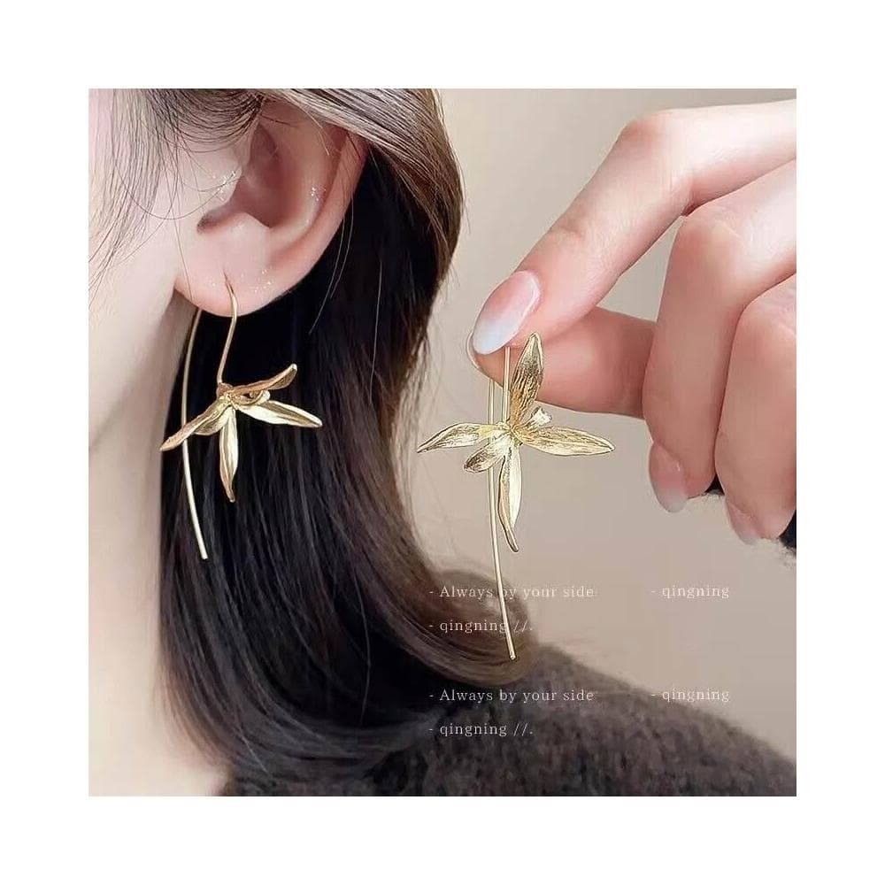 買一送一耳環鸢尾花耳環新款高級感輕奢耳鉤古風小眾獨特氣質耳飾 耳環耳釘耳飾女生耳環法式耳環流行百搭耳釘生日禮物貼耳耳環