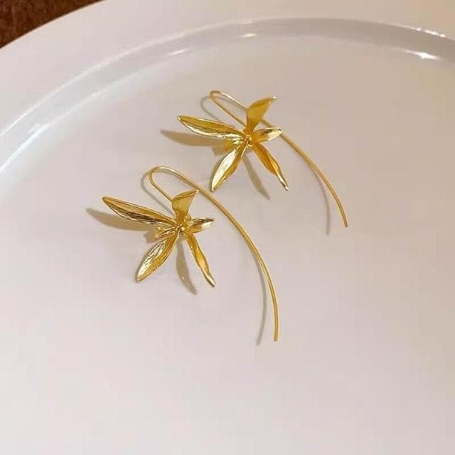 買一送一耳環鸢尾花耳環新款高級感輕奢耳鉤古風小眾獨特氣質耳飾 耳環耳釘耳飾女生耳環法式耳環流行百搭耳釘生日禮物貼耳耳環