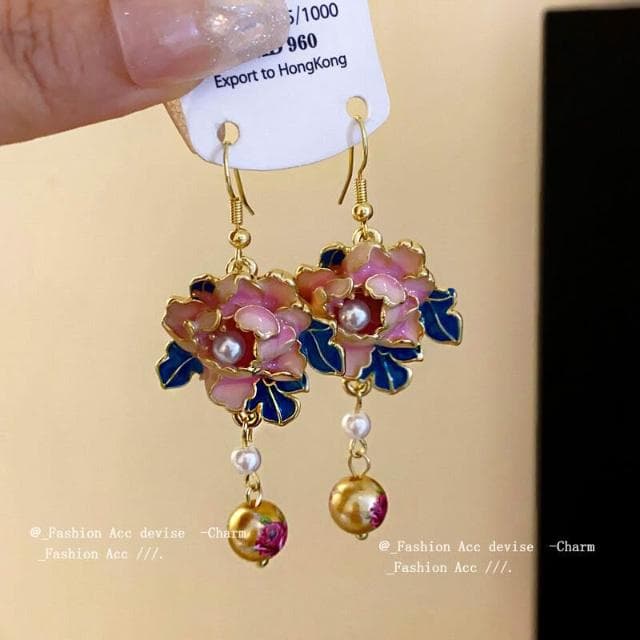 耳環滴油花朵人造珍珠款耳鉤法式高級感精致耳環甜美氣質耳飾耳環耳釘耳飾女生耳環法式耳環流行百搭耳釘生日禮物貼耳耳環