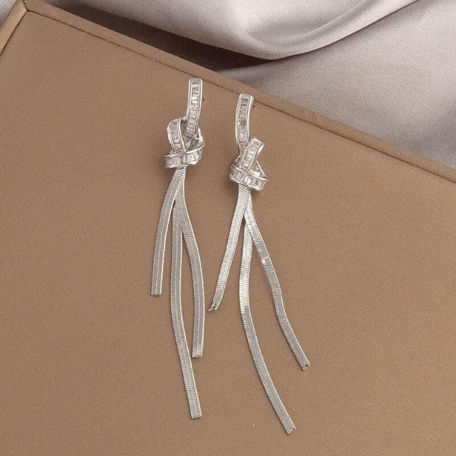 耳環銀針锆石打結流蘇耳環輕奢高級感耳釘個性小眾百搭耳墜耳飾品耳環耳釘耳飾女生耳環法式耳環流行百搭耳釘生日禮物貼耳耳環