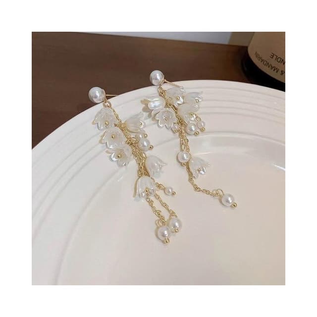 耳環新款清新甜美水晶鈴蘭花流蘇耳鉤女韓國高級氣質優雅顯瘦珍珠耳飾耳環耳釘耳飾女生耳環法式耳環流行百搭耳釘生日禮物貼耳耳環