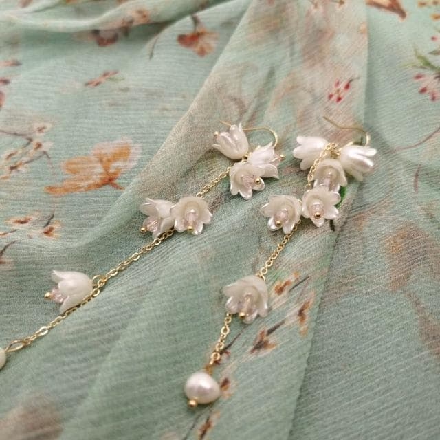 耳環新款清新甜美水晶鈴蘭花流蘇耳鉤女韓國高級氣質優雅顯瘦珍珠耳飾耳環耳釘耳飾女生耳環法式耳環流行百搭耳釘生日禮物貼耳耳環