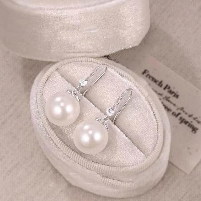 耳環s999純銀施家珍珠耳環女新款潮輕奢高級感锆石耳鉤女神節耳環耳環耳釘耳飾女生耳環法式耳環流行百搭耳釘生日禮物貼耳耳環