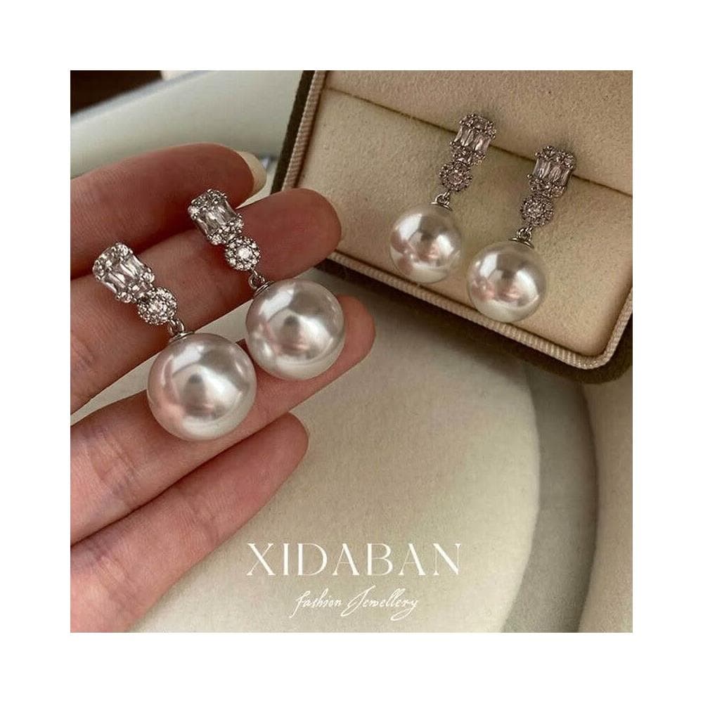 耳環戴妃款施家珍珠s銀耳釘女輕奢高級感人造澳白珍珠耳飾耳環耳釘耳飾女生耳環法式耳環流行百搭耳釘生日禮物貼耳耳環