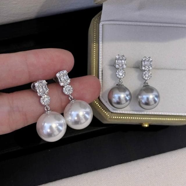 耳環戴妃款施家珍珠s銀耳釘女輕奢高級感人造澳白珍珠耳飾耳環耳釘耳飾女生耳環法式耳環流行百搭耳釘生日禮物貼耳耳環