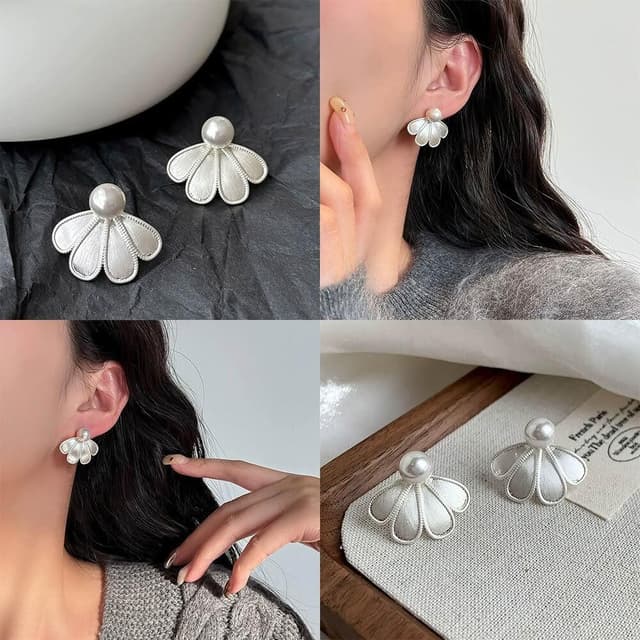 買一送一耳環新中式簡約百搭高級感輕奢氣質拉絲花瓣耳釘小眾設計感珍珠耳釘耳飾女生耳環法式耳環流行百搭耳釘生日禮物貼耳耳環