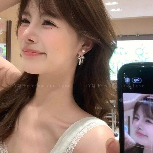 耳環蕾絲花邊蝴蝶結珍珠耳環女輕奢高級感銀針耳釘後掛式小眾精致耳飾耳環耳釘耳飾女生耳環法式耳環流行百搭耳釘生日禮物貼耳耳環