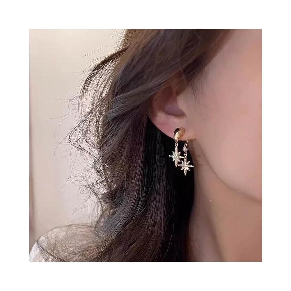耳環一款兩戴锆石星芒耳釘優雅時尚潮流獨特設計簡約百搭高級感耳飾女耳環耳釘耳飾女生耳環法式耳環流行百搭耳釘生日禮物貼耳耳環