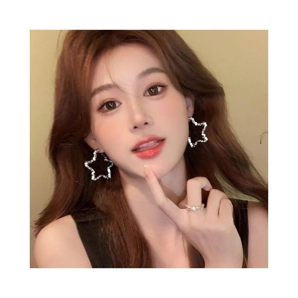 耳環銀色镂空五角星星大耳圈獨特設計感耳環女顯臉小百搭耳釘耳環耳釘耳飾女生耳環法式耳環流行百搭耳釘生日禮物貼耳耳環