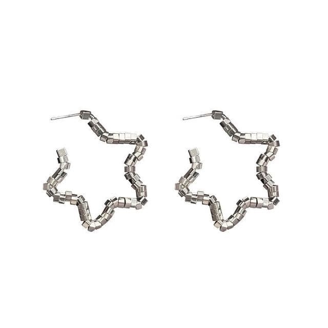 耳環銀色镂空五角星星大耳圈獨特設計感耳環女顯臉小百搭耳釘耳環耳釘耳飾女生耳環法式耳環流行百搭耳釘生日禮物貼耳耳環