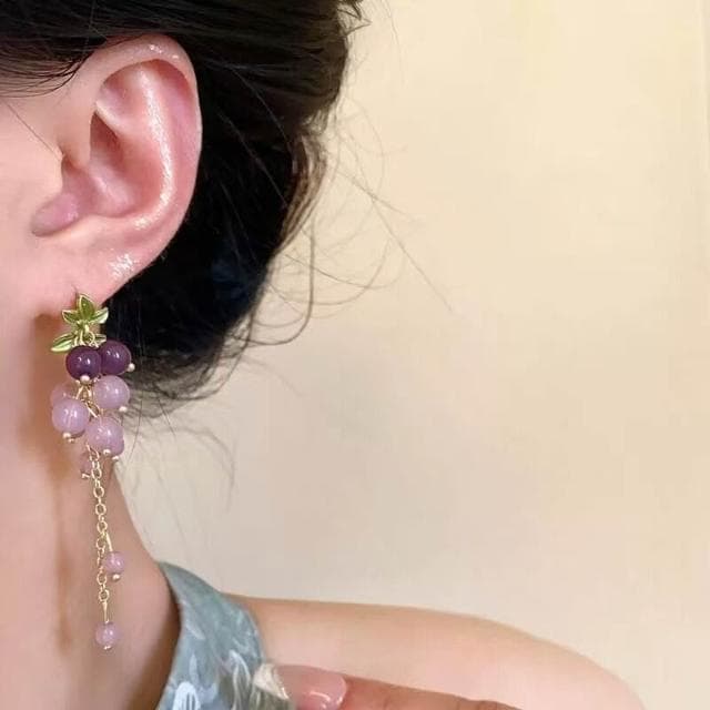 耳環s銀針小清新百搭花朵耳釘輕奢小眾高級感紫色葡萄耳環網紅耳墜 耳環耳釘耳飾女生耳環法式耳環流行百搭耳釘生日禮物貼耳耳環