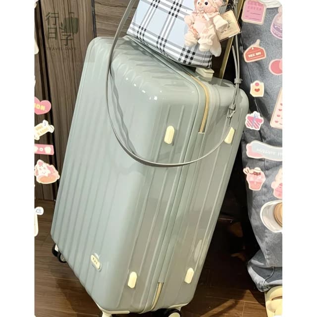 ins風奶油色系鏡面珠光 杯架行李箱USB充電口 登機 / 拖運行李箱 20吋/24吋/28吋