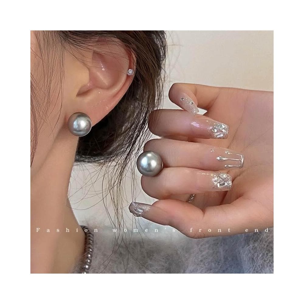 耳環仿銀針灰色系珍珠耳釘女~輕奢新款簡約氣質耳釘個性耳飾品耳環耳釘耳飾女生耳環法式耳環流行百搭耳釘生日禮物貼耳耳環