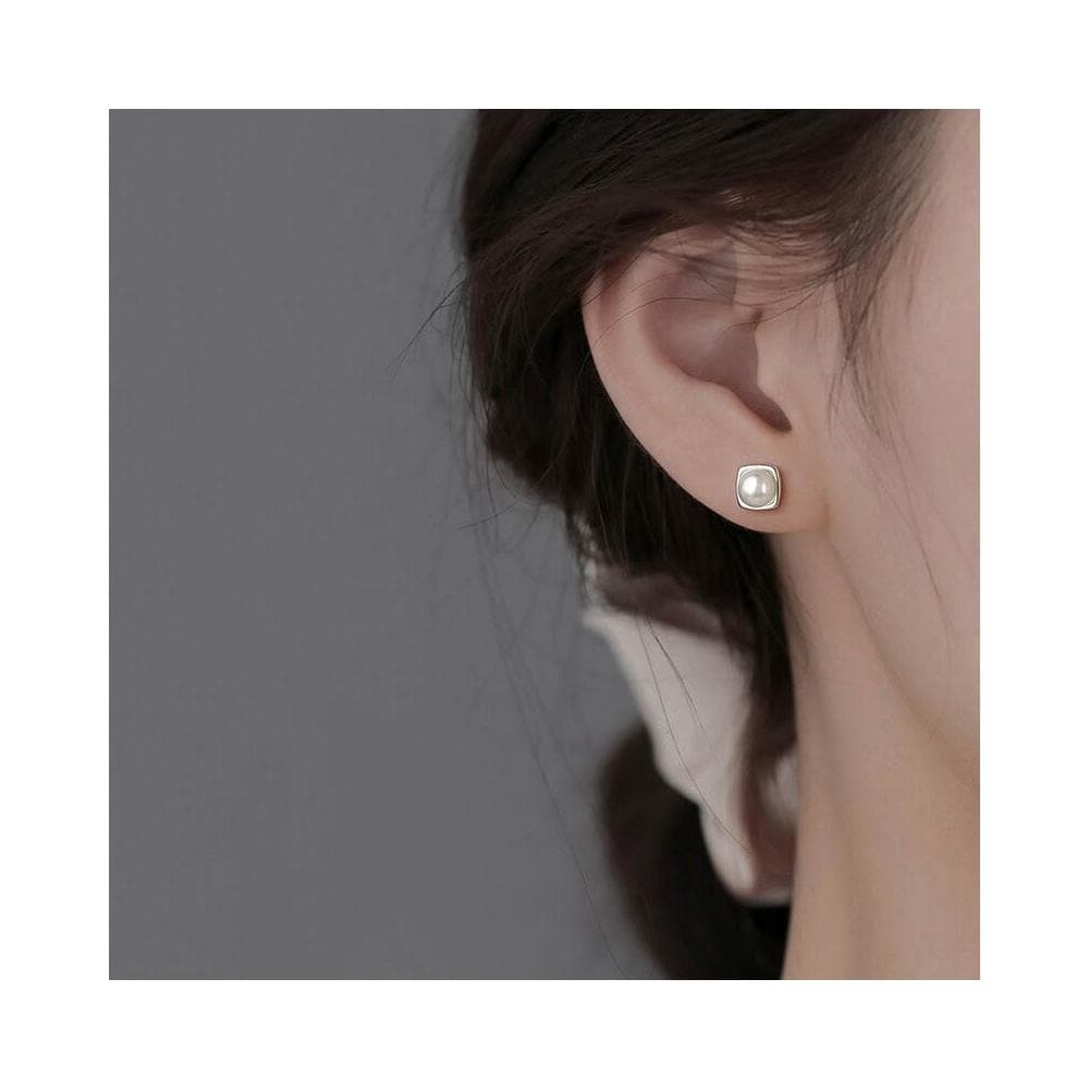 耳環純銀珍珠耳釘新款方形耳環小眾輕奢高級感女耳飾 耳環耳釘耳飾女生耳環法式耳環流行百搭耳釘生日禮物貼耳耳環