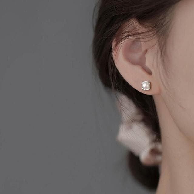 耳環純銀珍珠耳釘新款方形耳環小眾輕奢高級感女耳飾 耳環耳釘耳飾女生耳環法式耳環流行百搭耳釘生日禮物貼耳耳環