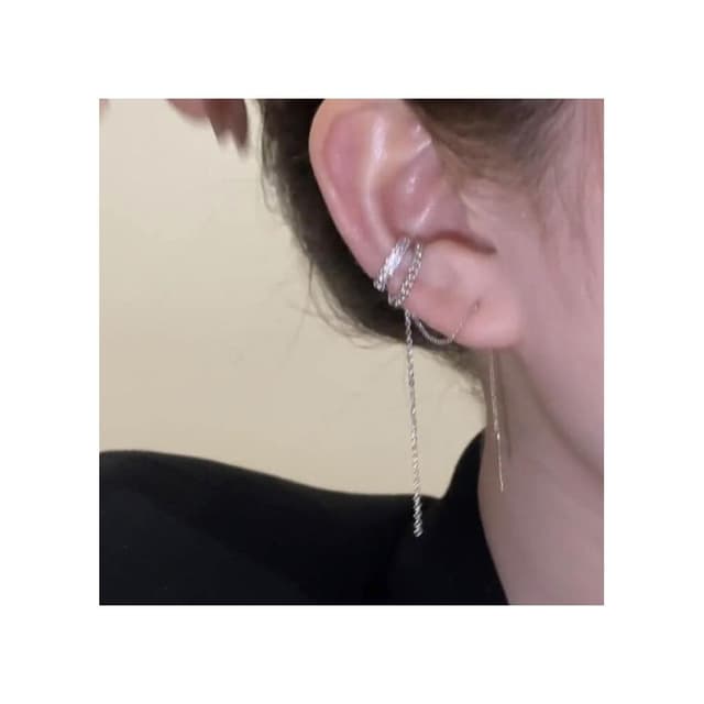 耳環簡約輕奢長款流蘇雙層微鑲無耳洞耳骨夾時尚耳環女耳夾耳環耳釘耳飾女生耳環法式耳環流行百搭耳釘生日禮物貼耳耳環