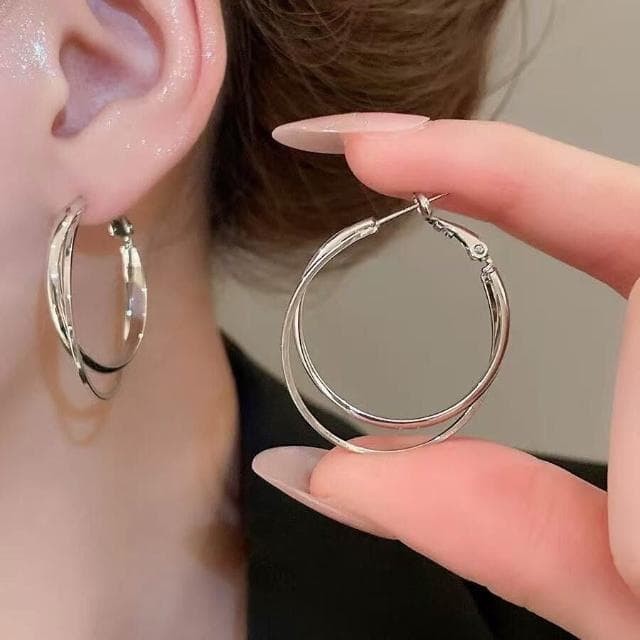 耳環金屬雙層圓圈耳環女輕奢高級感氣質耳圈蚊香盤耳夾無耳洞素圈耳飾耳環耳釘耳飾女生耳環法式耳環流行百搭耳釘生日禮物貼耳耳環