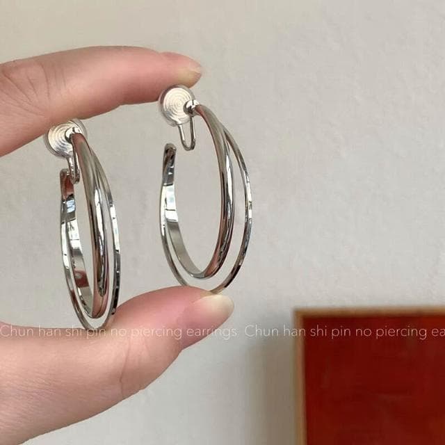 耳環金屬雙層圓圈耳環女輕奢高級感氣質耳圈蚊香盤耳夾無耳洞素圈耳飾耳環耳釘耳飾女生耳環法式耳環流行百搭耳釘生日禮物貼耳耳環