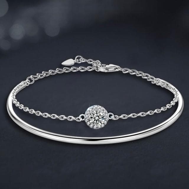 【MoonDy】純銀手鍊 疊戴手鍊 莫桑石手鍊 S925手鍊 抗過敏手鍊 50分莫桑石手鍊 鑲鑽手鍊