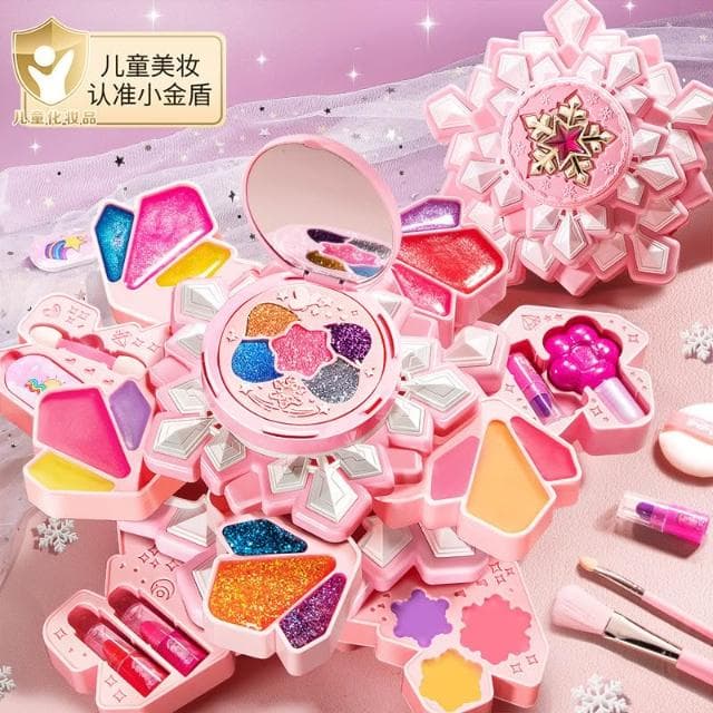 兒童雪花化妝品手提箱玩具套裝小女孩生日禮物小公主彩妝盒指甲油
