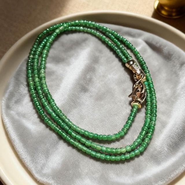【Paiya 派亞】帝王綠/辣綠翡翠玻璃種小米珠 S925銀項鍊手鍊 - 濃陽滿色 兩用臻品