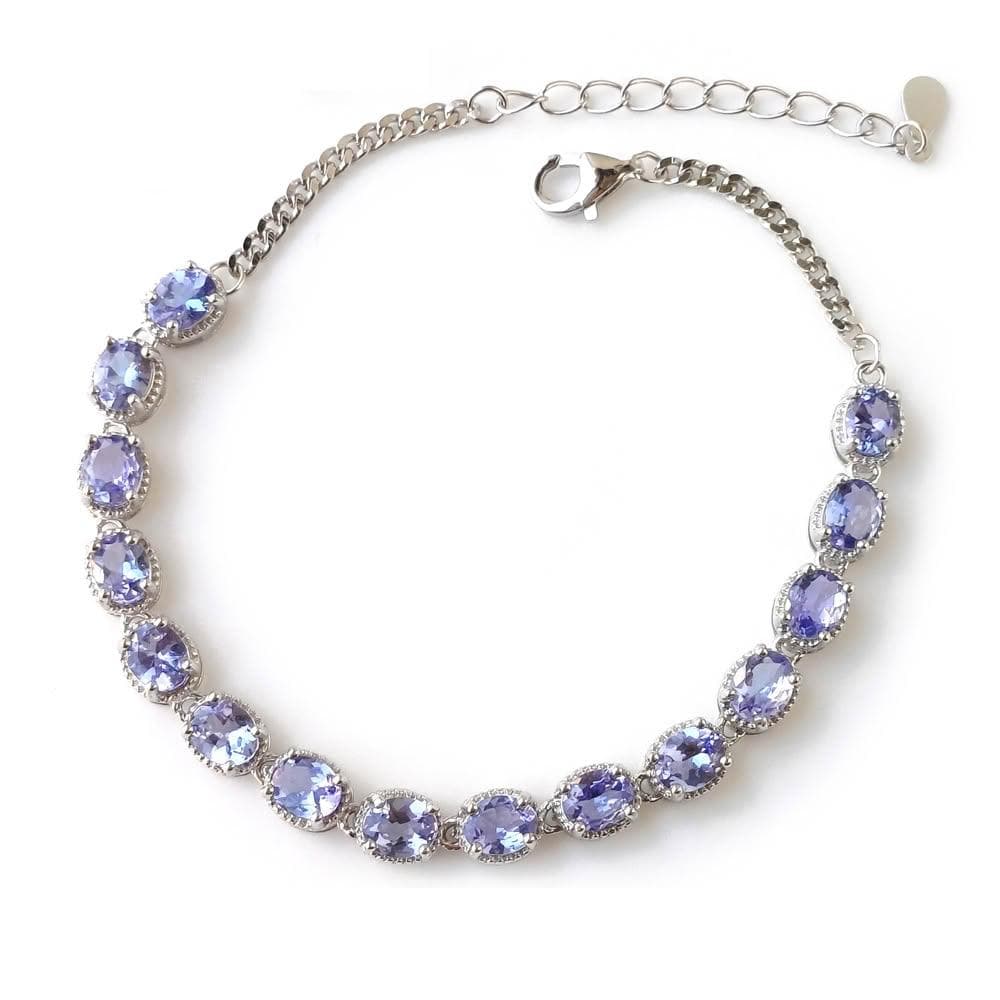 【KATE】銀飾 簡約輕奢閃耀天然丹泉石純銀手鍊 坦桑石 生日石 丹泉石手鍊 海洋之心 喉輪 眉心輪 生日禮物 情人禮物