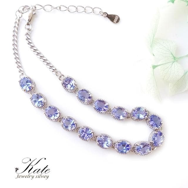 【KATE】銀飾 簡約輕奢閃耀天然丹泉石純銀手鍊 坦桑石 生日石 丹泉石手鍊 海洋之心 喉輪 眉心輪 生日禮物 情人禮物