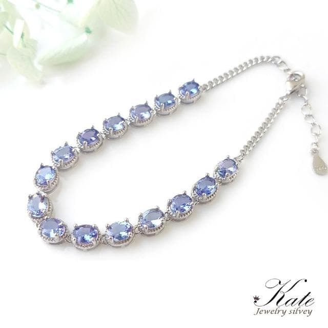 【KATE】銀飾 簡約輕奢閃耀天然丹泉石純銀手鍊 坦桑石 生日石 丹泉石手鍊 海洋之心 喉輪 眉心輪 生日禮物 情人禮物