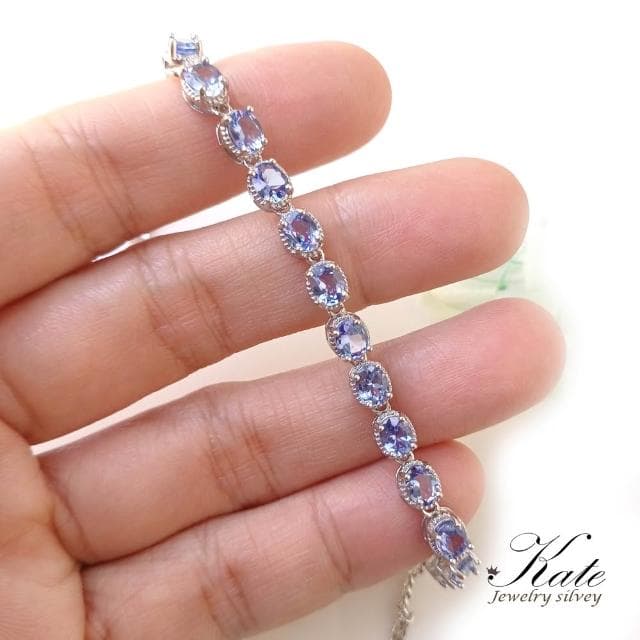 【KATE】銀飾 簡約輕奢閃耀天然丹泉石純銀手鍊 坦桑石 生日石 丹泉石手鍊 海洋之心 喉輪 眉心輪 生日禮物 情人禮物