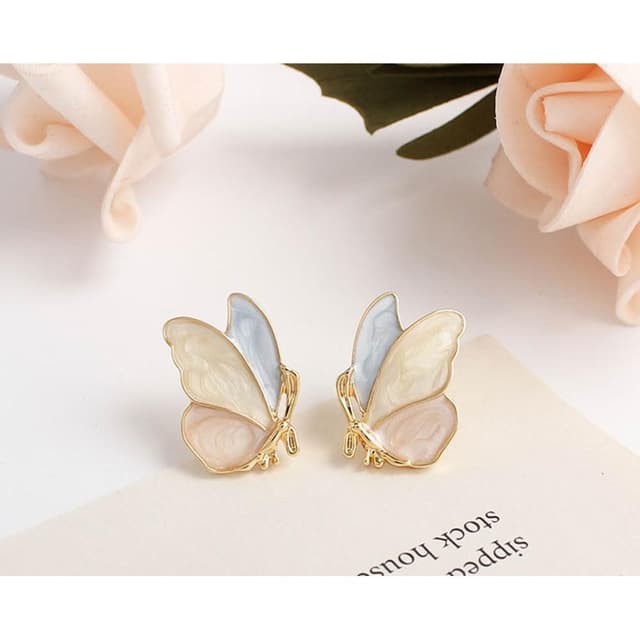 🎗飾間首飾鋪天藍色撞色蝴蝶耳環韓國森系小清新甜美優雅超仙無耳洞耳夾耳飾女