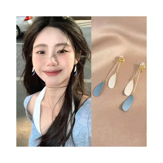🎗飾間首飾鋪 藍白撞色蚊香盤耳夾無耳洞女時尚設計感小眾藝術生耳墜小清新耳飾