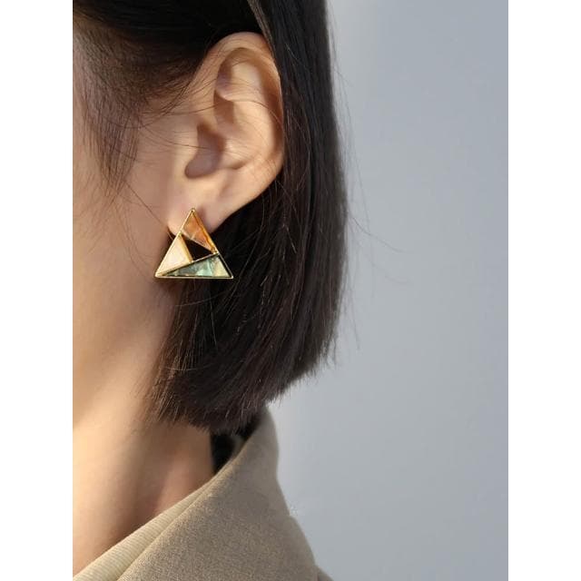 🎗飾間首飾鋪 幾何松石三角耳環女復古港風氣質耳環耳飾
