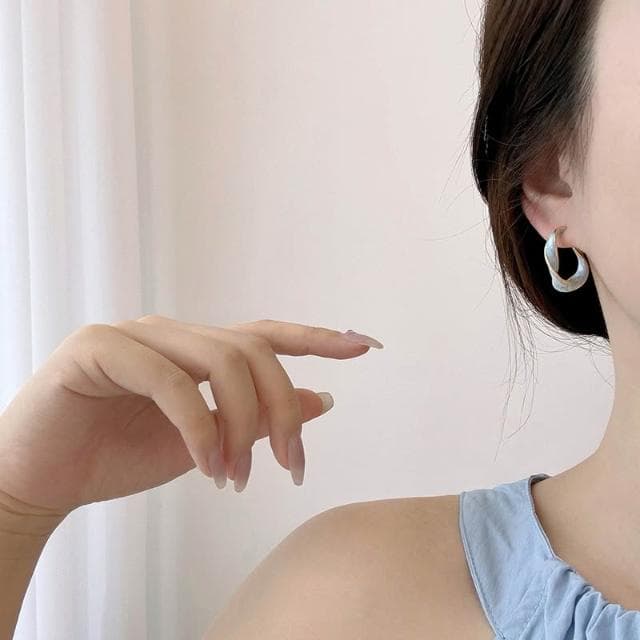 🎗飾間首飾鋪 法式滴釉藍色純銀耳圈女小眾耳環設計感高級耳環2025新款爆款耳飾