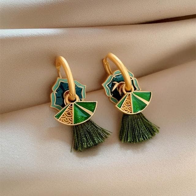 🎗飾間首飾鋪 新中式復古國潮琺瑯滴釉扇子女輕奢氣質耳環2025新款小眾耳飾