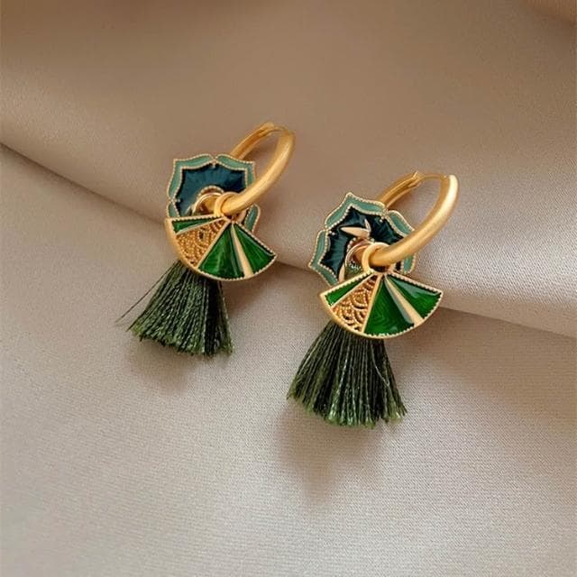 🎗飾間首飾鋪 新中式復古國潮琺瑯滴釉扇子女輕奢氣質耳環2025新款小眾耳飾