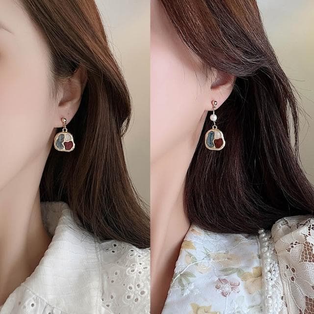 🎗飾間首飾鋪 耳環復古撞色耳環小眾耳飾女氣質輕奢奢華感無耳洞耳夾