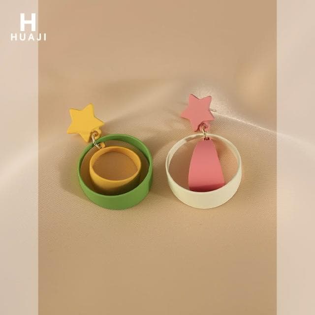 🎗飾間首飾鋪 花跡五角星耳環女獨特耳飾氣質撞色耳墜