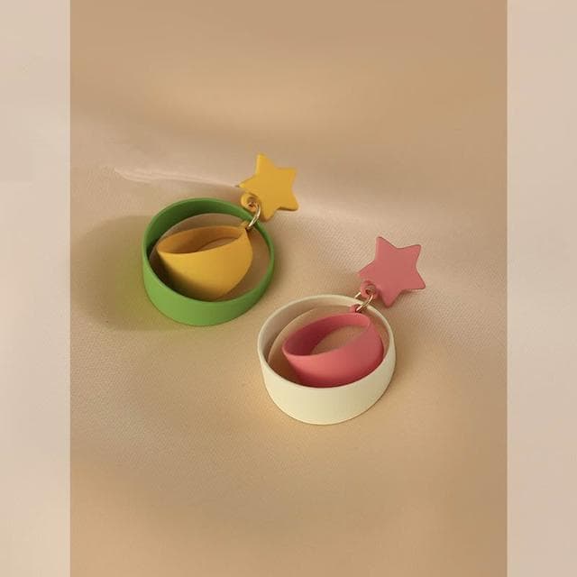 🎗飾間首飾鋪 花跡五角星耳環女獨特耳飾氣質撞色耳墜