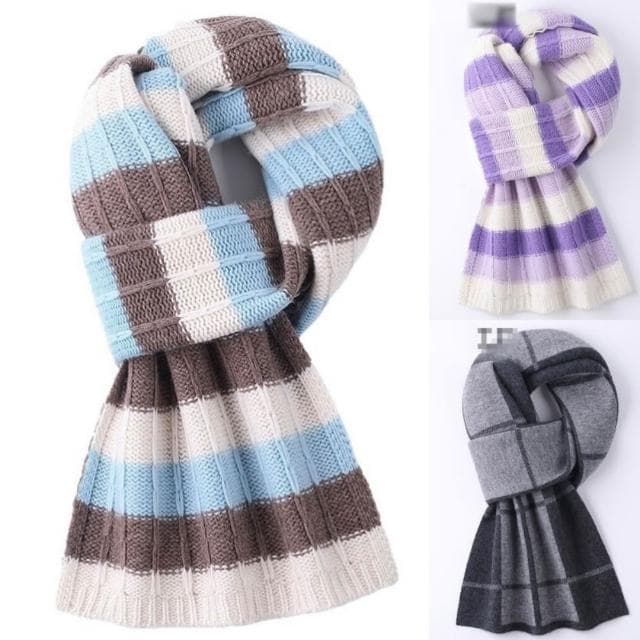 【米蘭精品】現貨+預購 頂級100%羊毛圍巾圍脖秋冬季加絨厚磅保暖針織圍巾休閒-韓版撞色男女配件74mi2