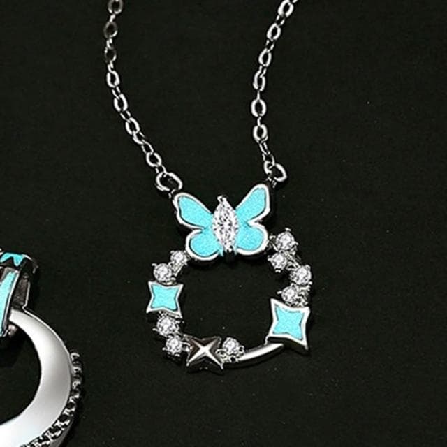 【巴黎精品】現貨+預購 頂級925純銀項鍊女項鍊項鏈鎖骨鍊情人節禮物情侶對鍊-環環蝴蝶夜光男女飾品a1li66