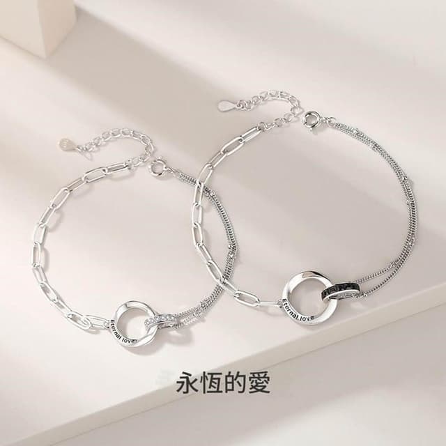 【巴黎精品】現貨+預購 頂級925純銀手鍊情侶手鏈女首飾情人節禮物-永恆的愛雙環情侶手鍊男女飾品a1li38