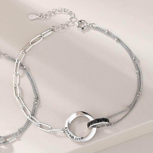 【巴黎精品】現貨+預購 頂級925純銀手鍊情侶手鏈女首飾情人節禮物-永恆的愛雙環情侶手鍊男女飾品a1li38