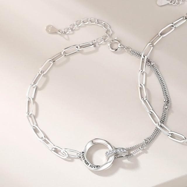 【巴黎精品】現貨+預購 頂級925純銀手鍊情侶手鏈女首飾情人節禮物-永恆的愛雙環情侶手鍊男女飾品a1li38